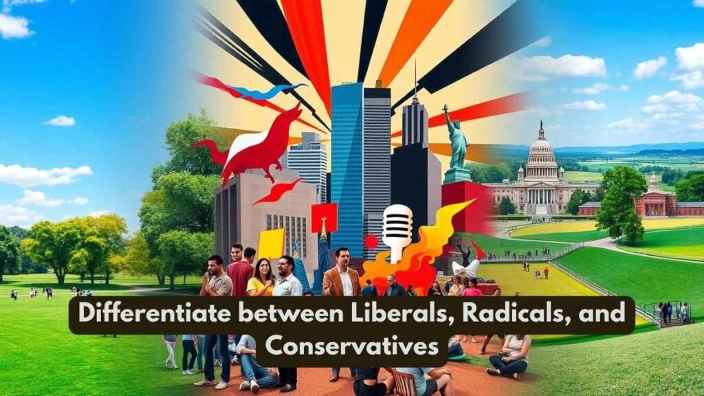 Differentiate between Liberals, Radicals, and Conservatives